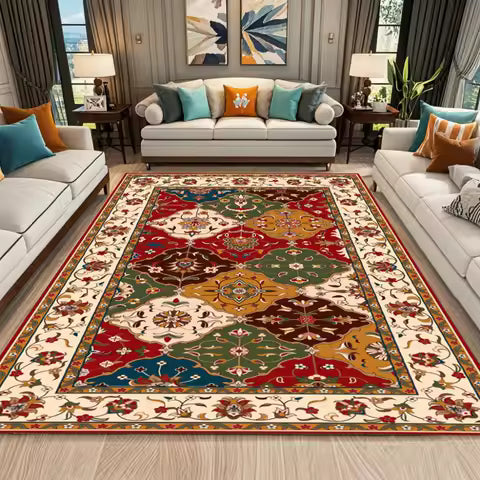 Tapis Marocain Vintage Rouge Style Persan Bohème - Antidérapant pour Salon & Chambre