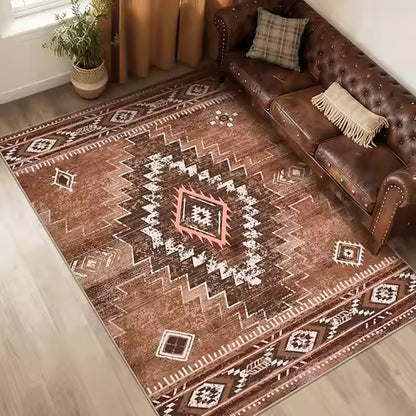 Tapis Marocain Marron Style Aztèque - Antidérapant pour Salon & Chambre