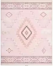 Tapis Marocain Rose Motifs Aztèques Antidérapant