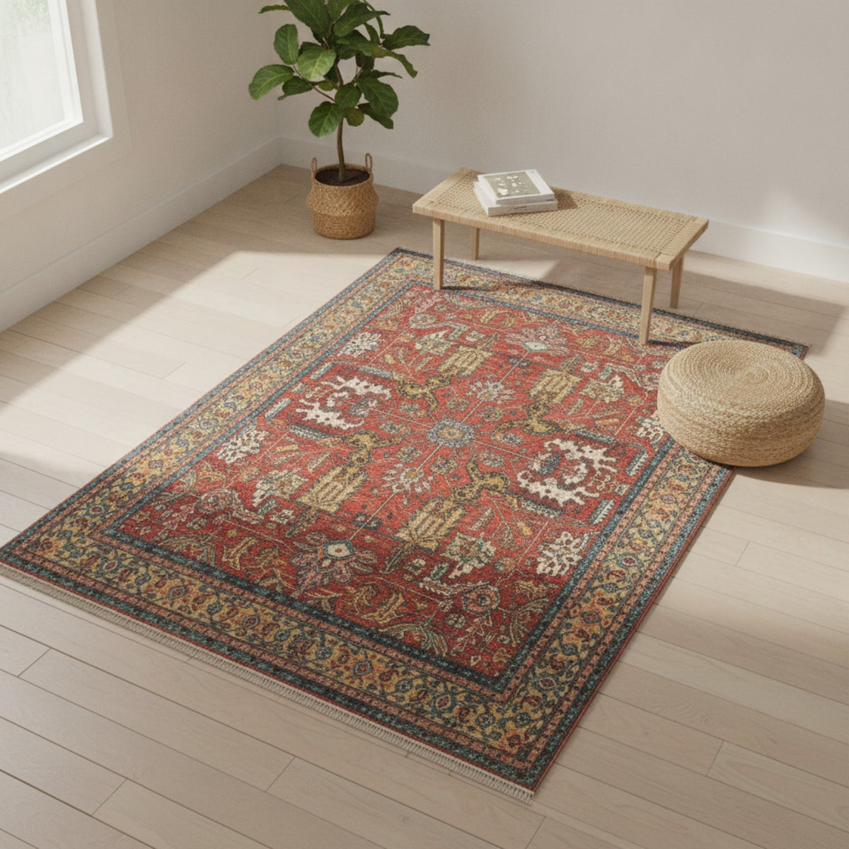 Tapis Ethnique Rétro Style Boho pour Salon et Chambre - Décoration Marocaine Grand Format
