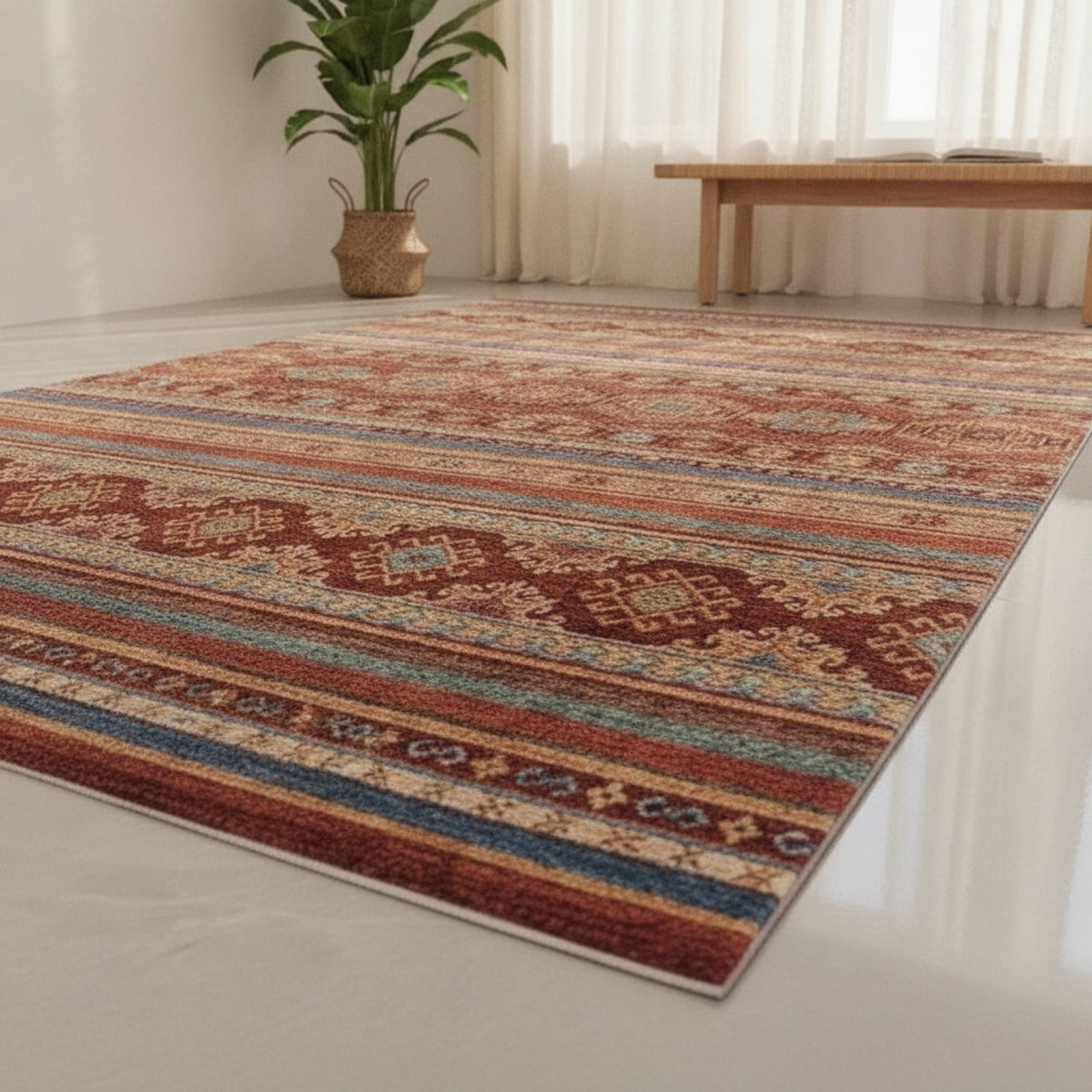 Tapis Marocain Bohème Ethnique pour Salon & Chambre - Polyvalent et Lavable