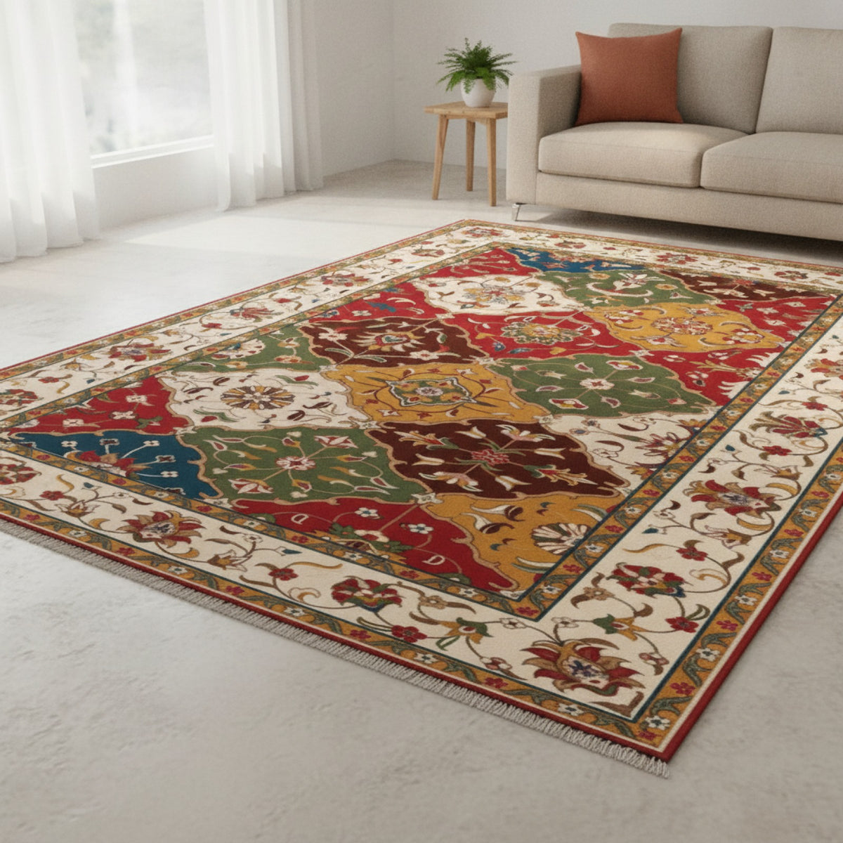 Tapis Marocain Vintage Rouge Style Persan Bohème - Antidérapant pour Salon & Chambre