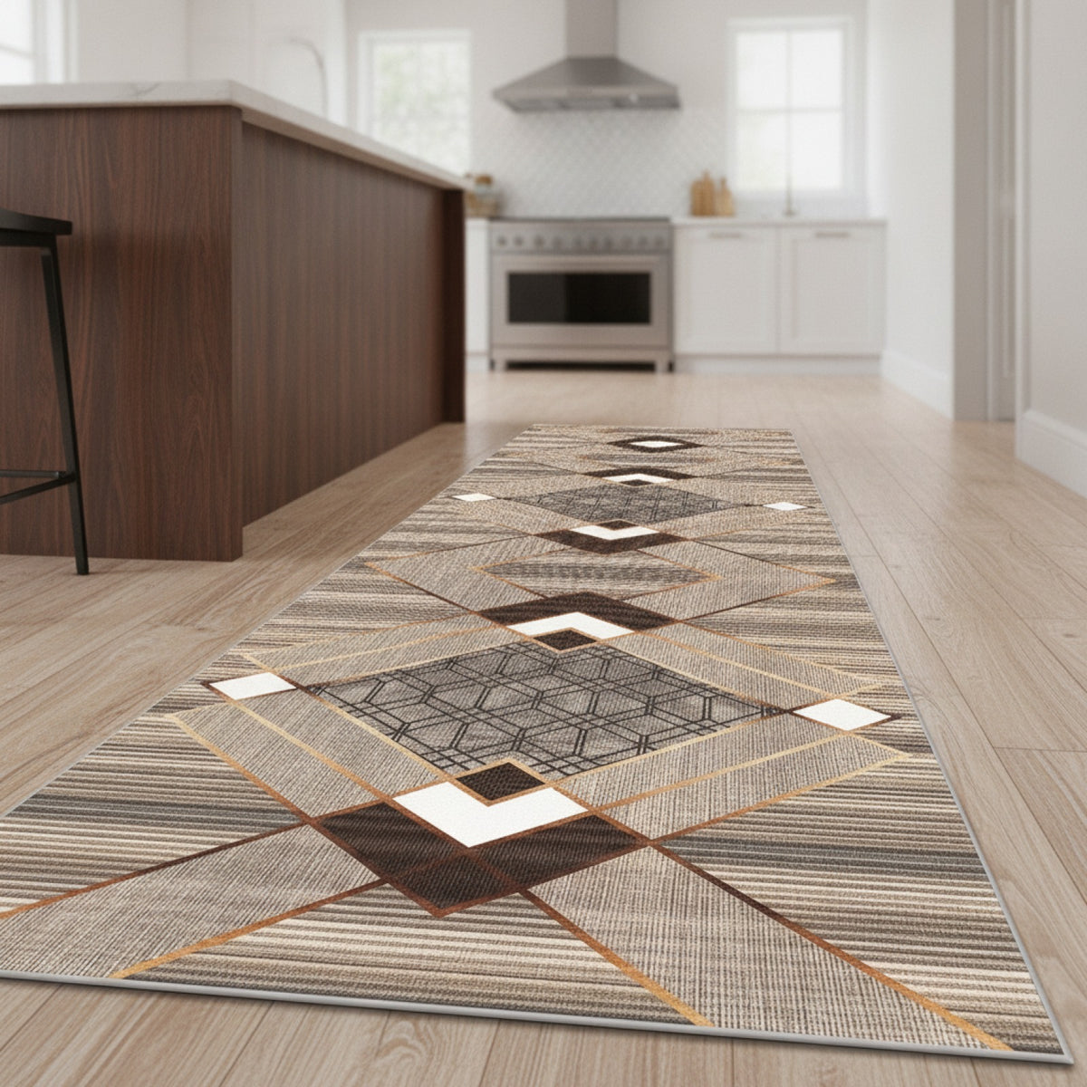 Tapis de couloir géométrique marocain antidérapant - Long pour cuisine, buanderie, chambre