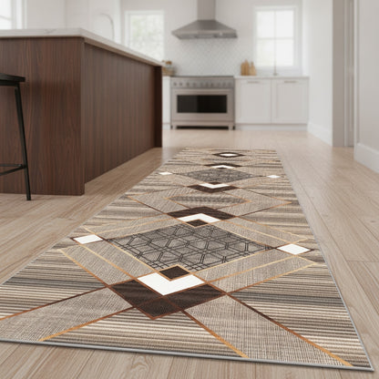 Tapis de couloir géométrique marocain antidérapant - Long pour cuisine, buanderie, chambre