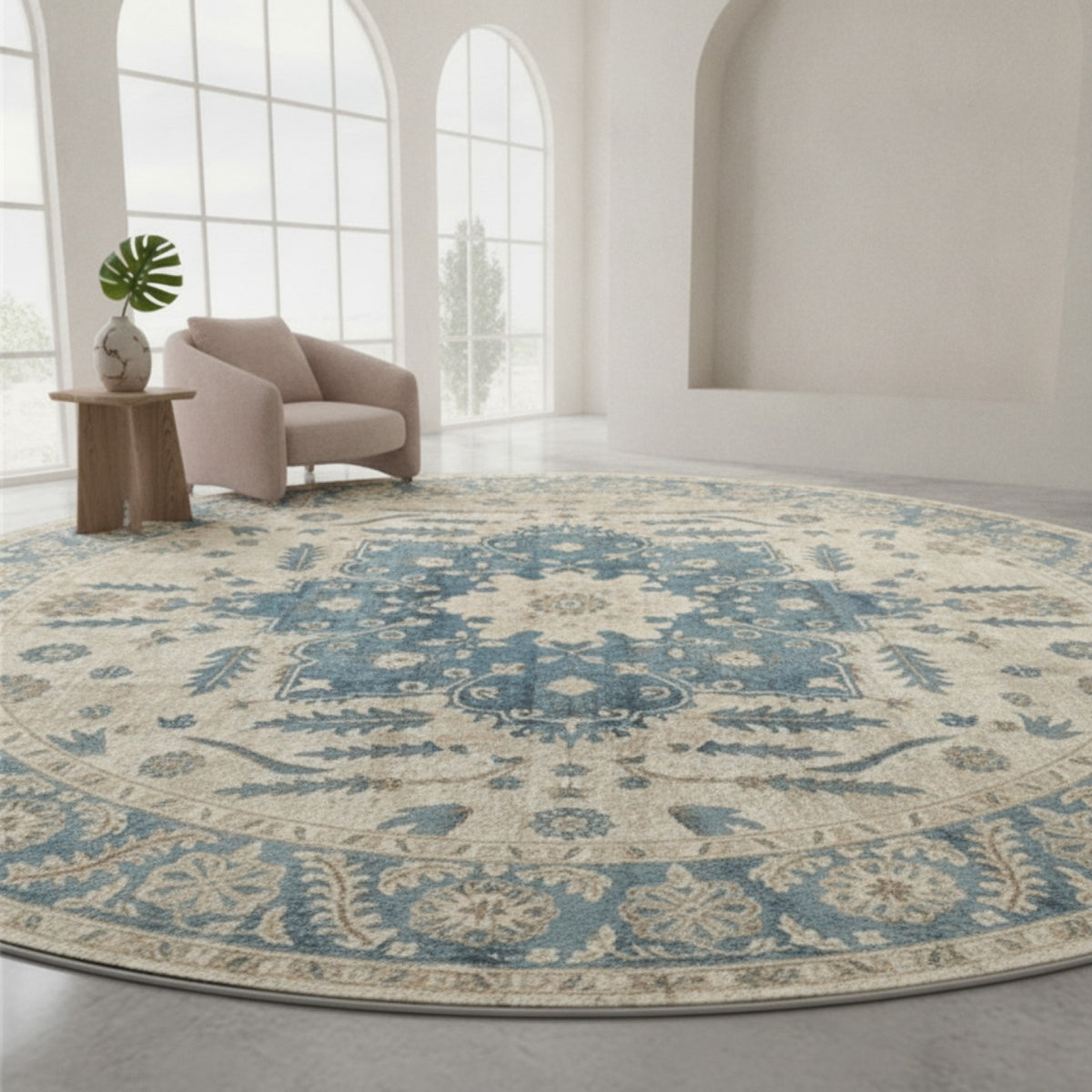 Tapis Rond Style Marocain pour Salon et Chambre - Décoration Moderne et Lavable