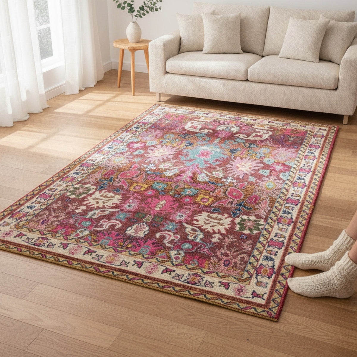Grand Tapis Nordique Marocain Bohème pour Salon et Chambre - Décoration Maison Résistante