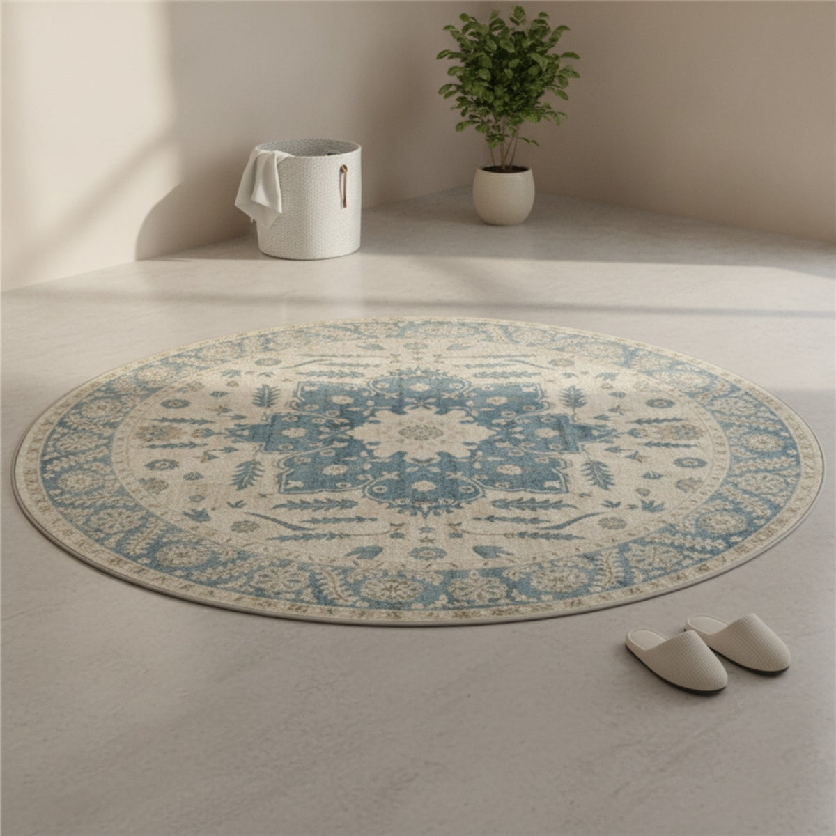 Tapis Rond Style Marocain pour Salon et Chambre - Décoration Moderne et Lavable