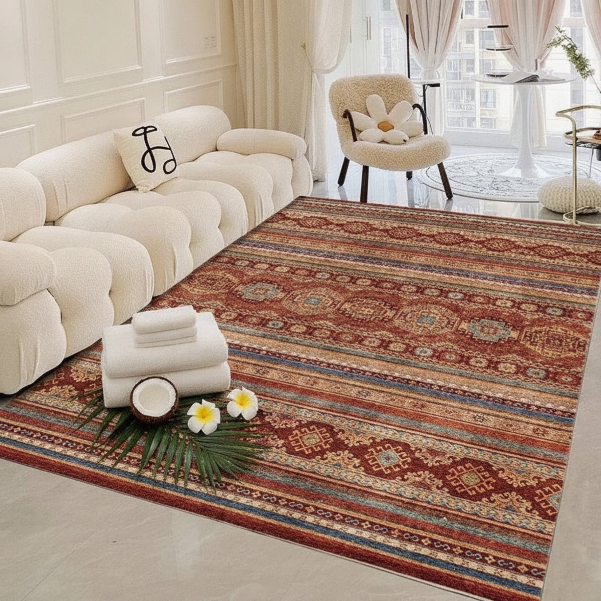 Tapis Marocain Bohème Ethnique pour Salon & Chambre - Polyvalent et Lavable