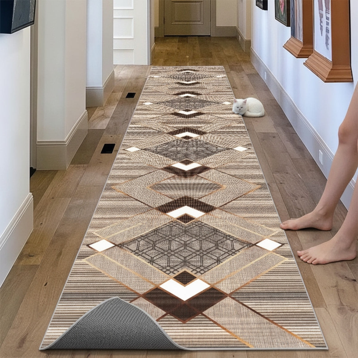 Tapis de couloir géométrique marocain antidérapant - Long pour cuisine, buanderie, chambre