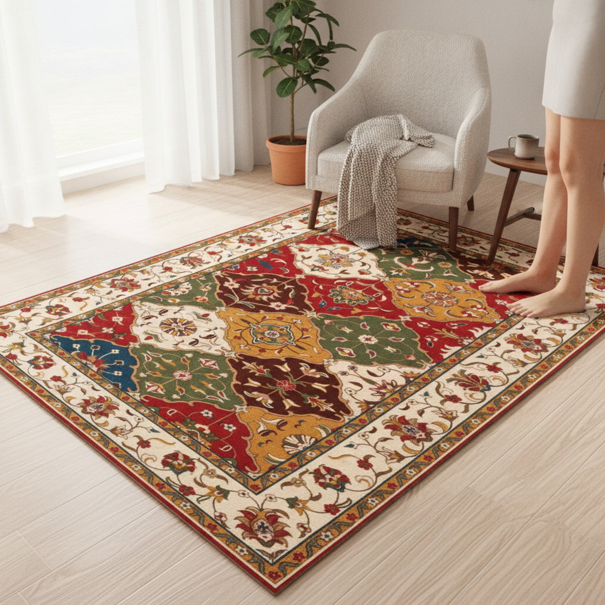 Tapis Marocain Vintage Rouge Style Persan Bohème - Antidérapant pour Salon & Chambre