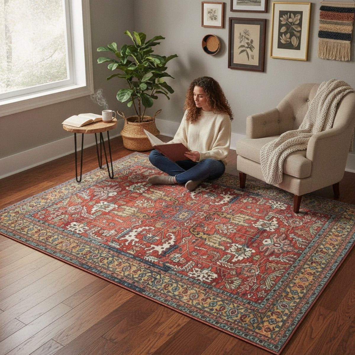 Tapis Ethnique Rétro Style Boho pour Salon et Chambre - Décoration Marocaine Grand Format