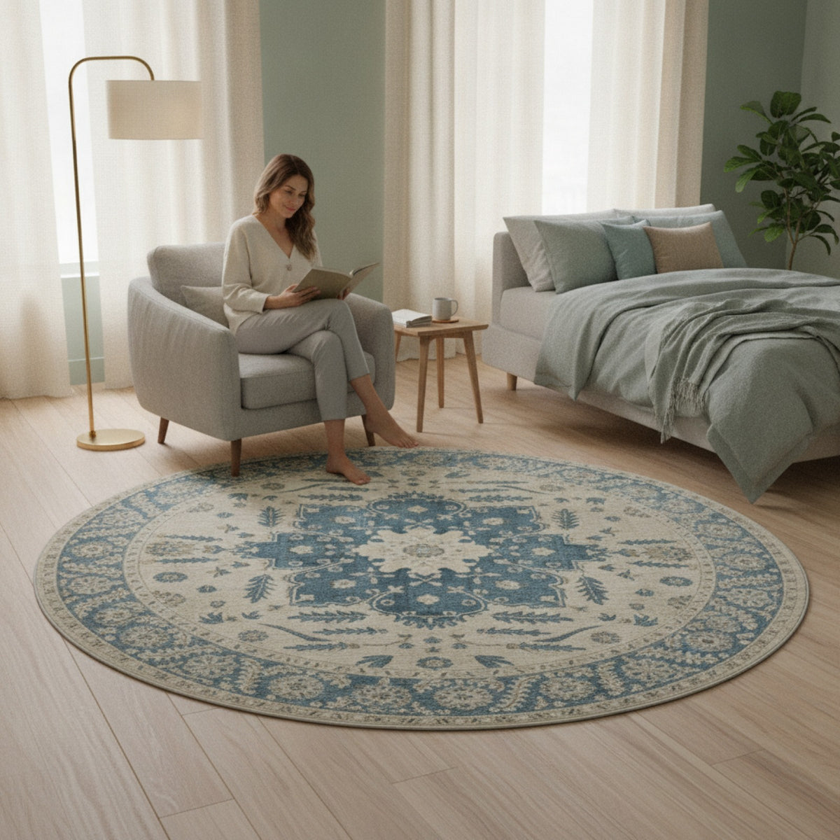 Tapis Rond Style Marocain pour Salon et Chambre - Décoration Moderne et Lavable