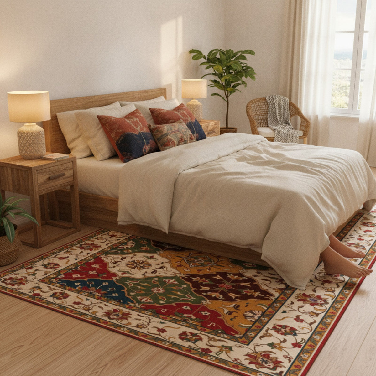 Tapis Marocain Vintage Rouge Style Persan Bohème - Antidérapant pour Salon & Chambre