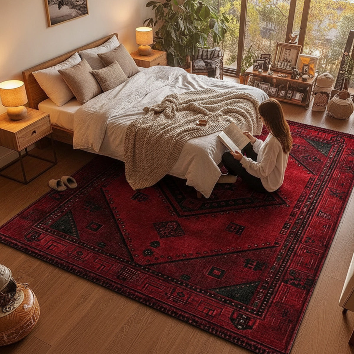 Tapis Bohème Marocain Antidérapant en Velours pour Entrée, Salon et Chambre