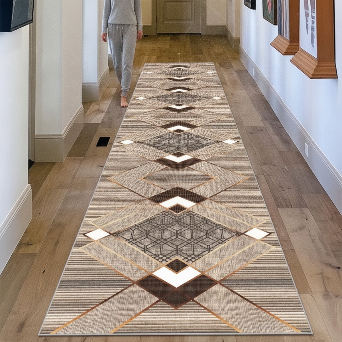 Tapis de couloir géométrique marocain antidérapant - Long pour cuisine, buanderie, chambre